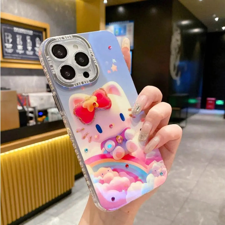iPhone Whimsical Rainbow Kitty With Shimmer Camera Case
