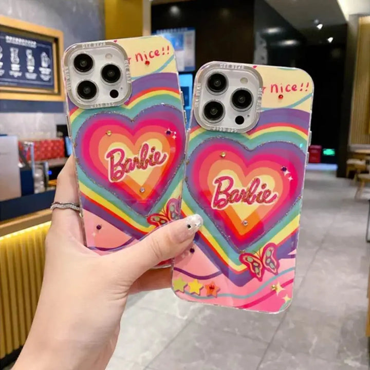 Holographic Barbie Rainbow Heart With Camera Ring