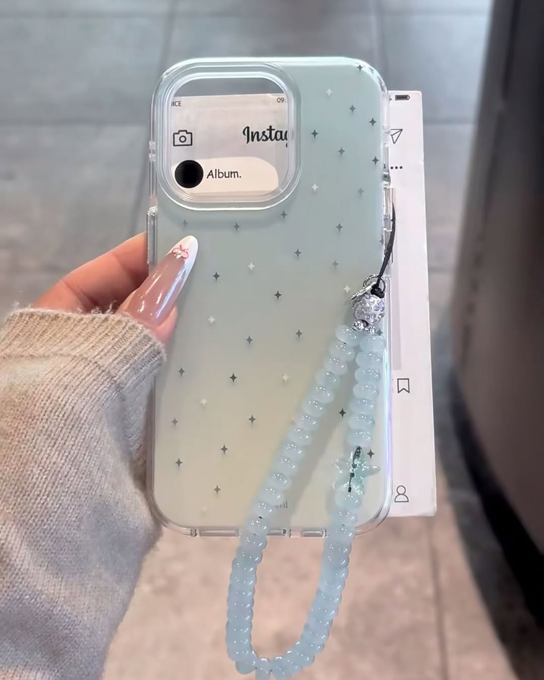 Mint Sparkle Album Case with Beaded Charm