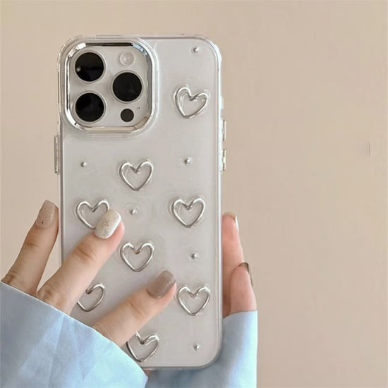 Silver Puffy sparkle Heart Shockproof Case