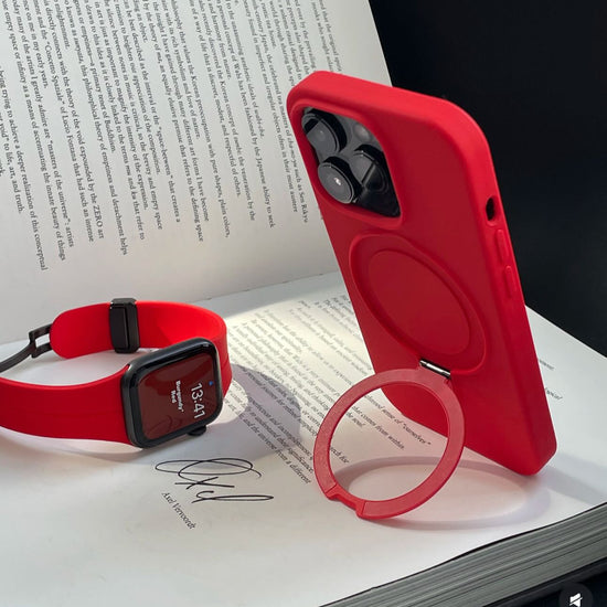 Bold Red Silicone iPhone Case with Ring Durable Stand