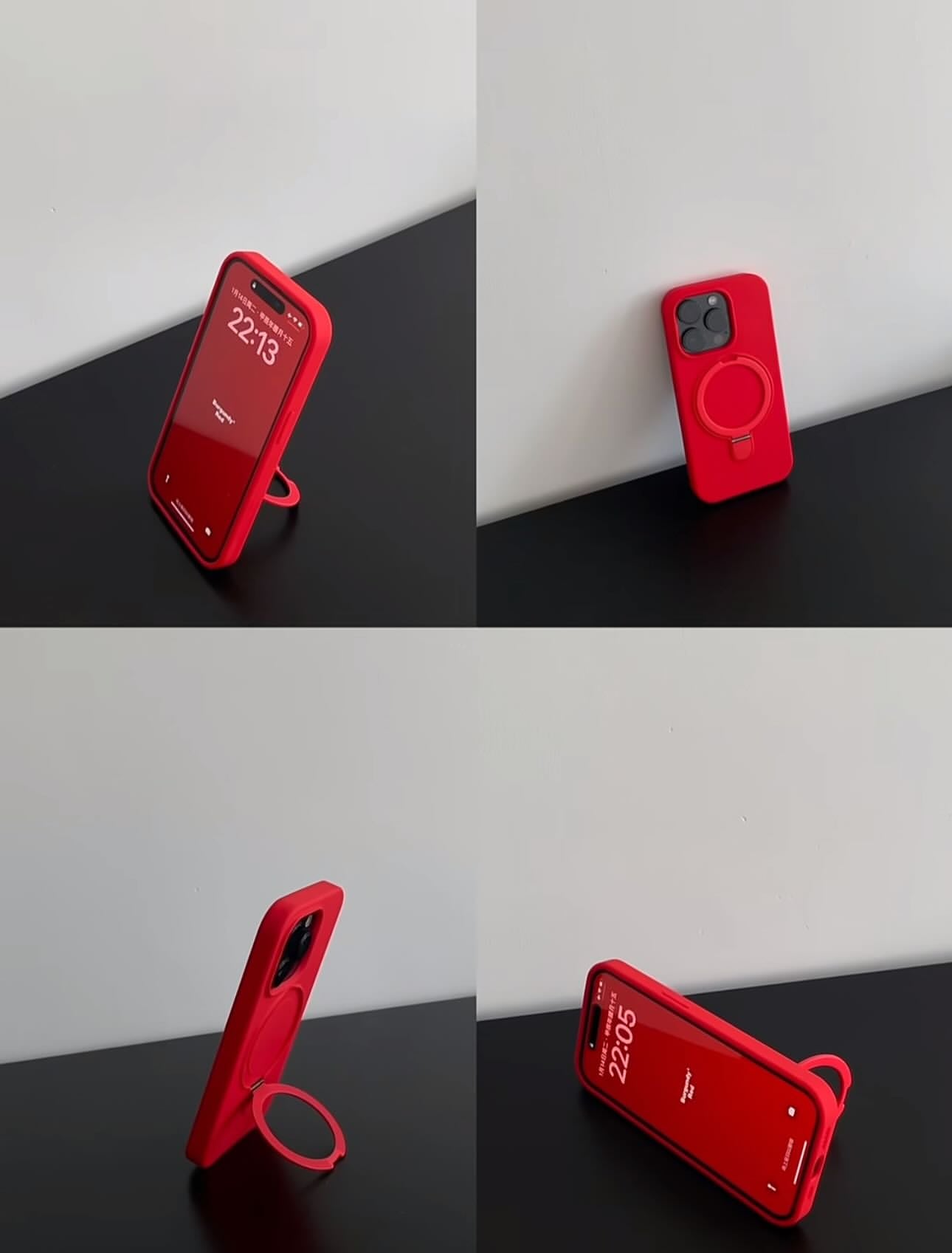 Bold Red Silicone iPhone Case with Ring Durable Stand