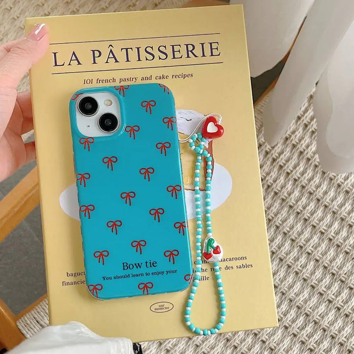 Blue Red Bow Tie Case With Pendant Charm