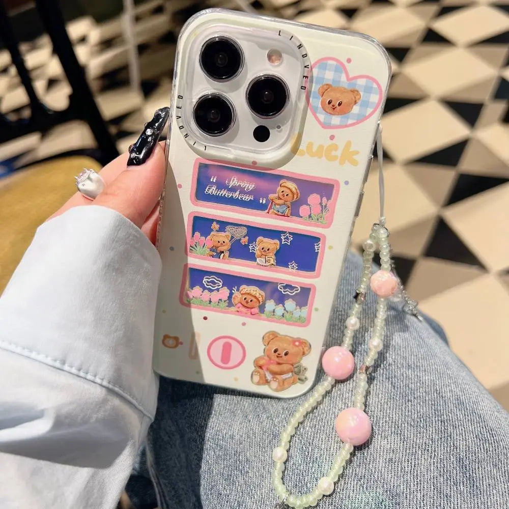 Spring Butterbear Holographic Case With Pendant Charm