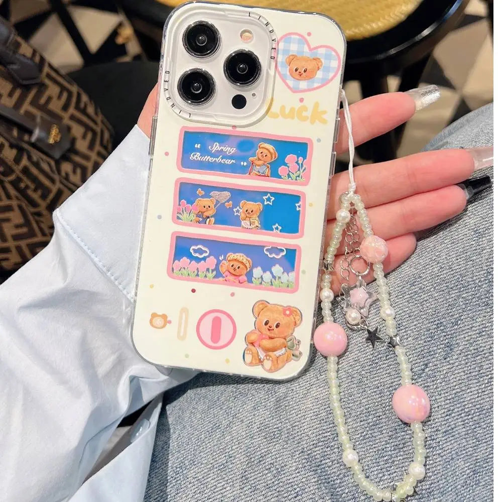 Spring Butterbear Holographic Case With Pendant Charm