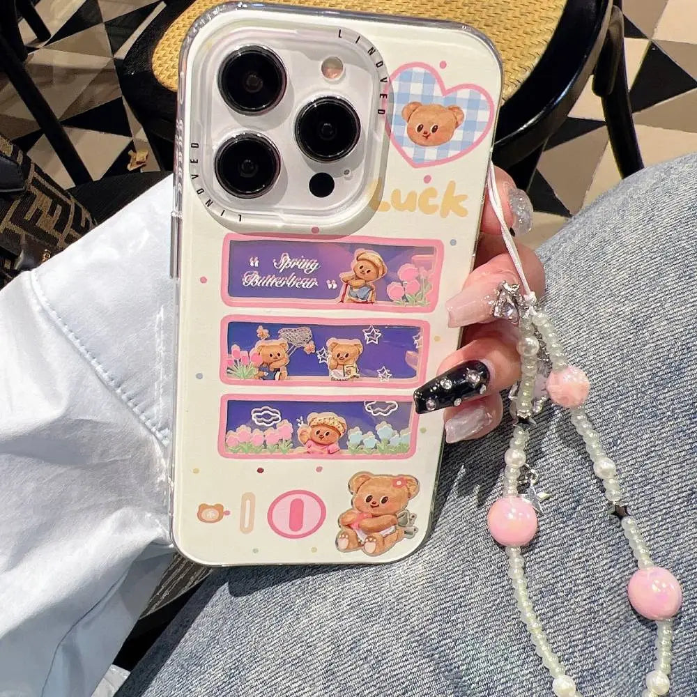 Spring Butterbear Holographic Case With Pendant Charm