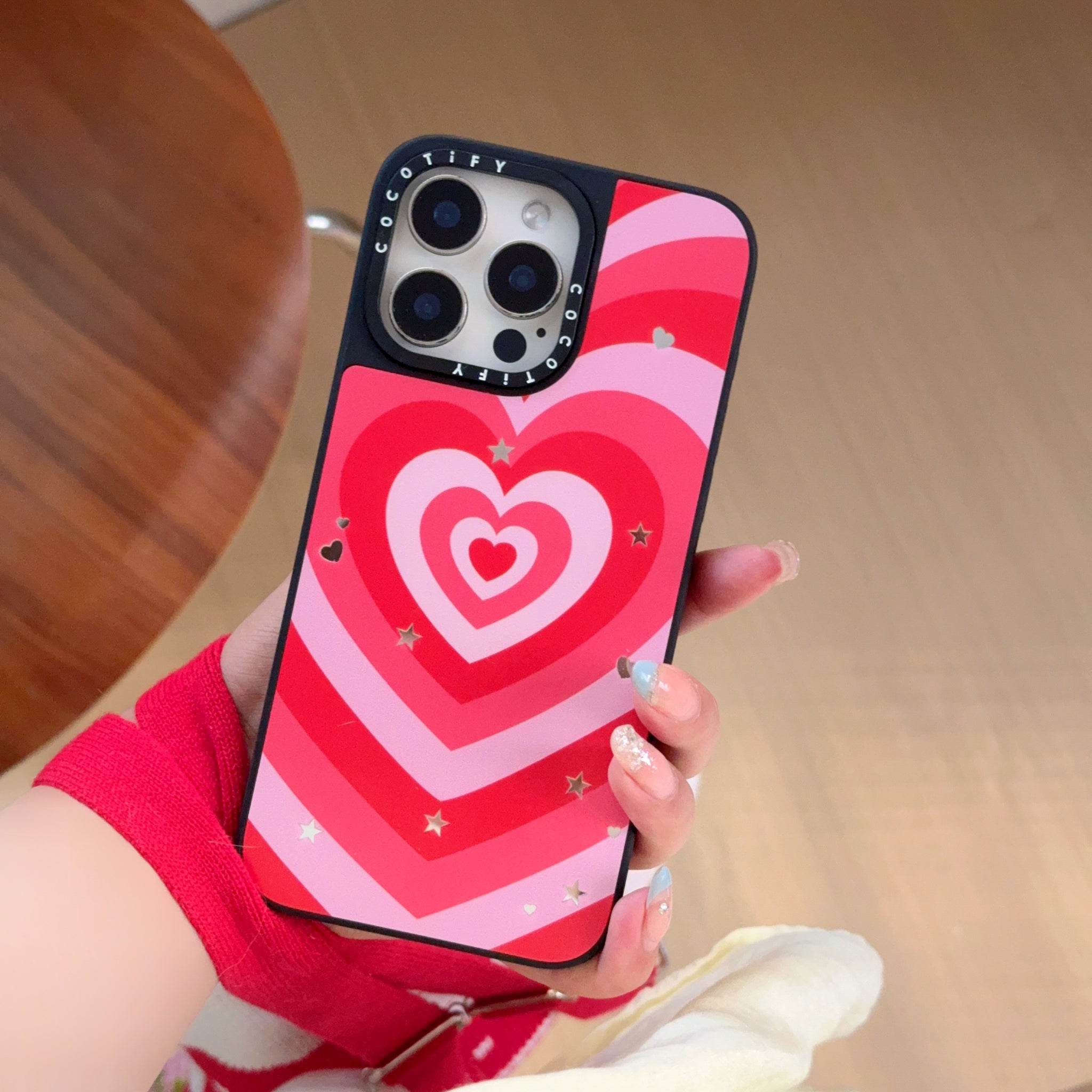 Retro Heart Love iPhone Case – Pink Red with Stars and Hearts
