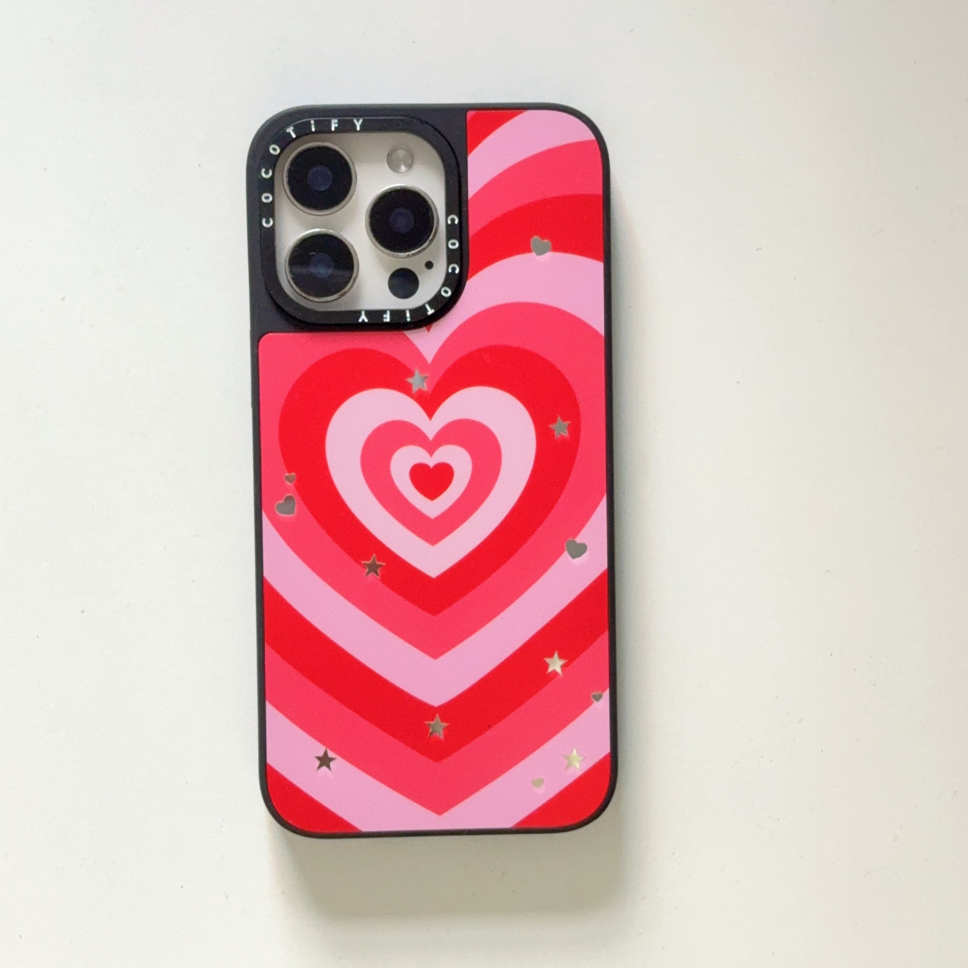 Retro Heart Love iPhone Case – Pink & Red with Stars and Hearts