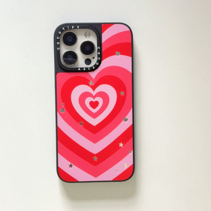 Retro Heart Love iPhone Case – Pink & Red with Stars and Hearts