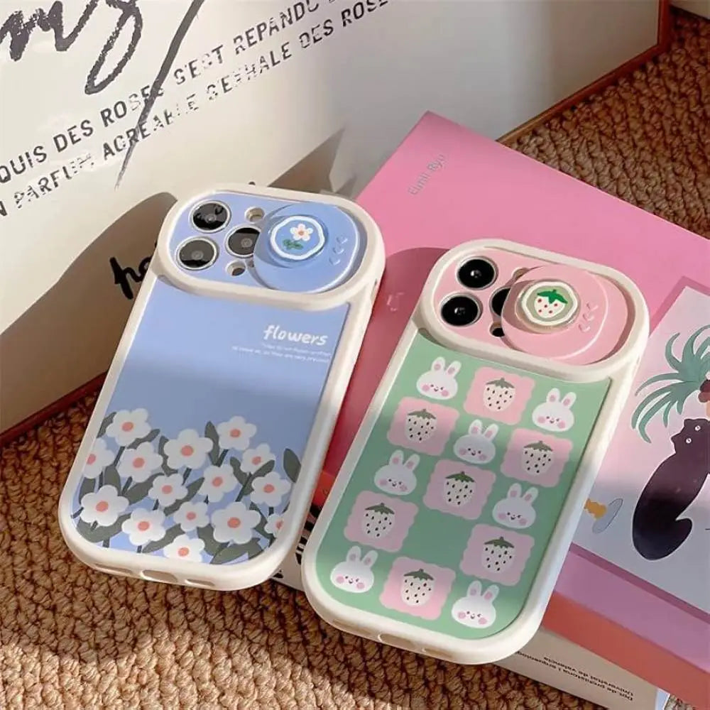 Pastel Floral & Bunny Grid Camera Slider Case