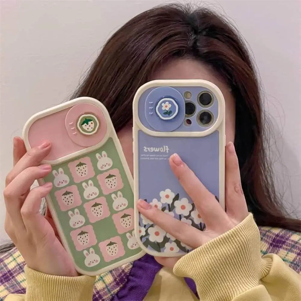 Pastel Floral & Bunny Grid Camera Slider Case