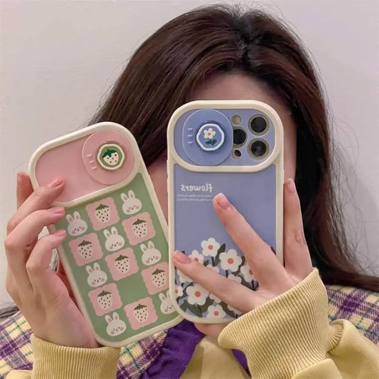 Pastel Floral & Bunny Grid Camera Slider Case