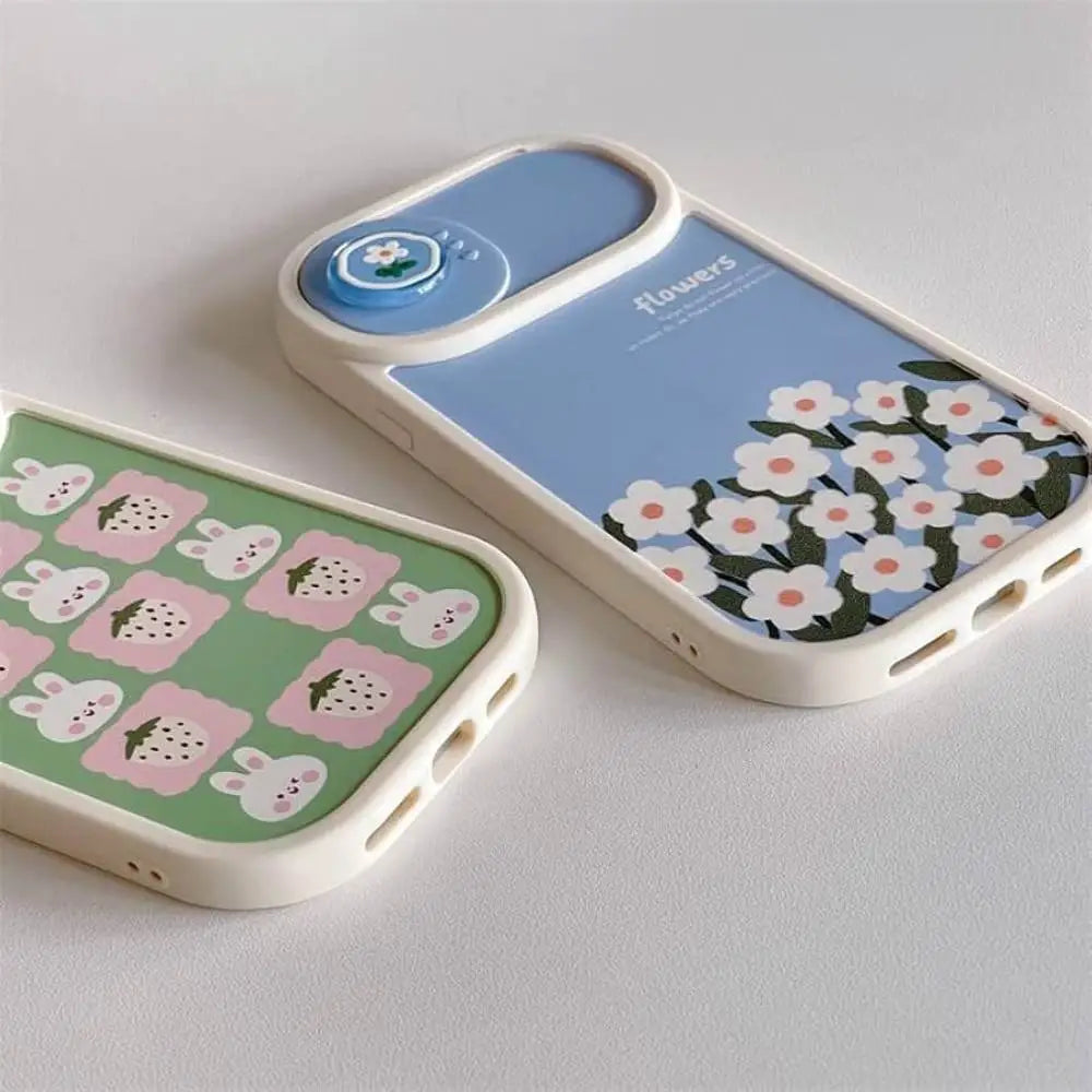 Pastel Floral & Bunny Grid Camera Slider Case