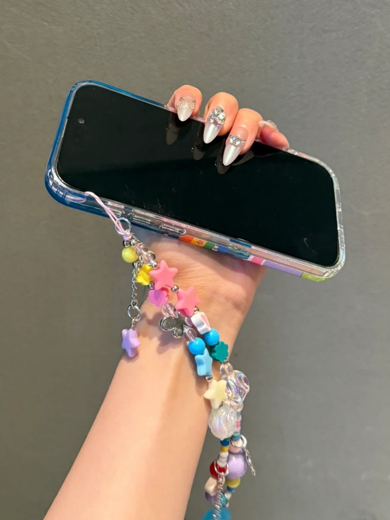 Colorful Rainbow Cartoon iPhone Case with Beaded Charm Strap
