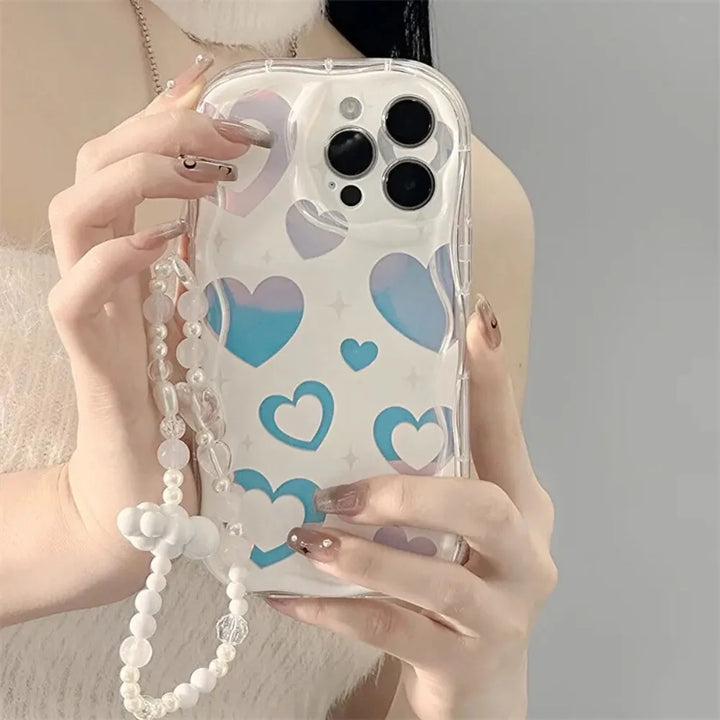 Heart Holographic Case With Pendant Charm