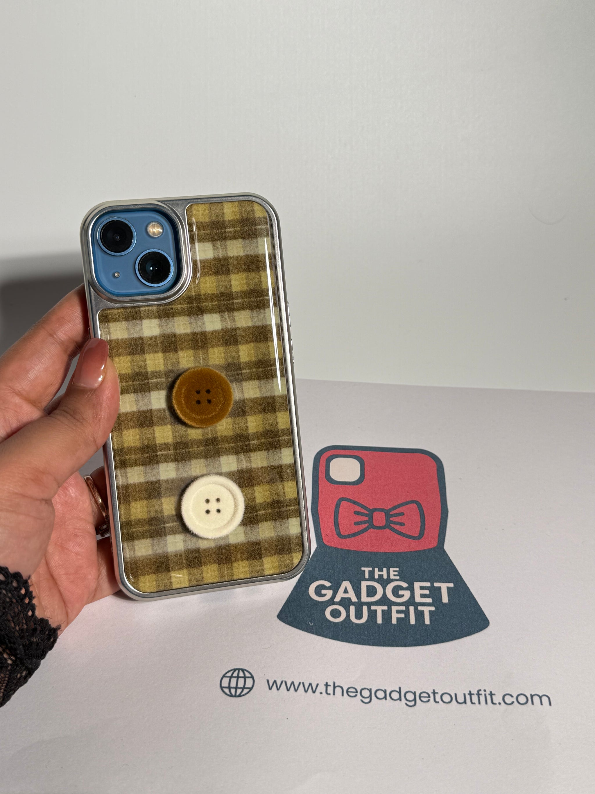 Cozy Vintage Plaid Button iPhone Case | Cute Korean Phone Cover