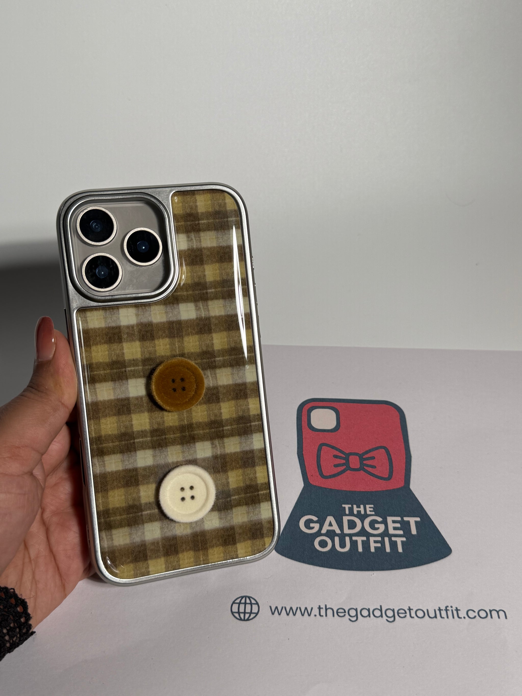 Cozy Vintage Plaid Button iPhone Case | Cute Korean Phone Cover