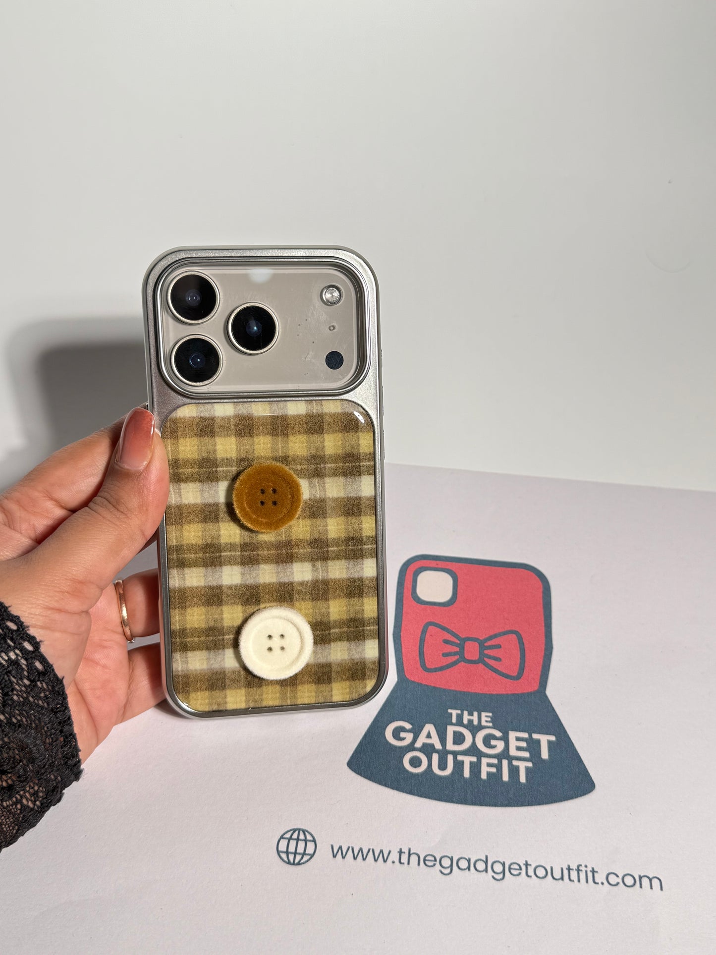 Cozy Vintage Plaid Button iPhone Case | Cute Korean Phone Cover