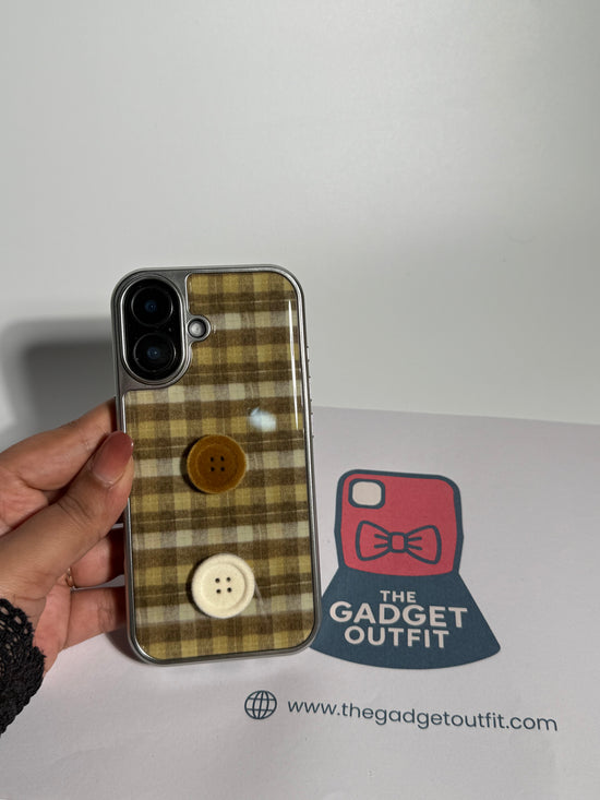 Cozy Vintage Plaid Button iPhone Case | Cute Korean Phone Cover
