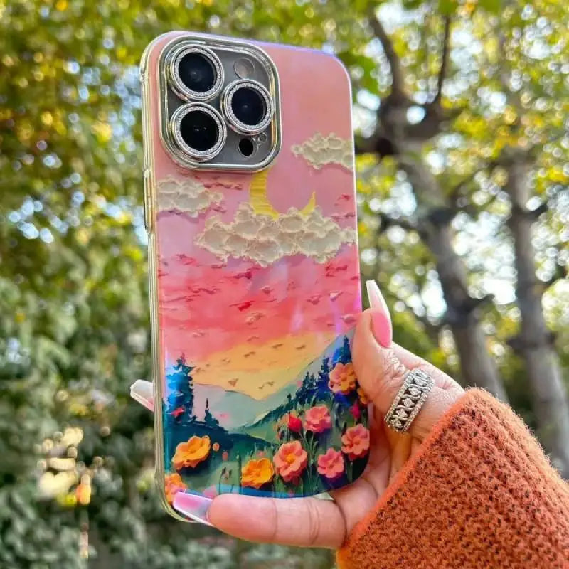 Sunset Bloom 3D Aesthetic case with bow charm
