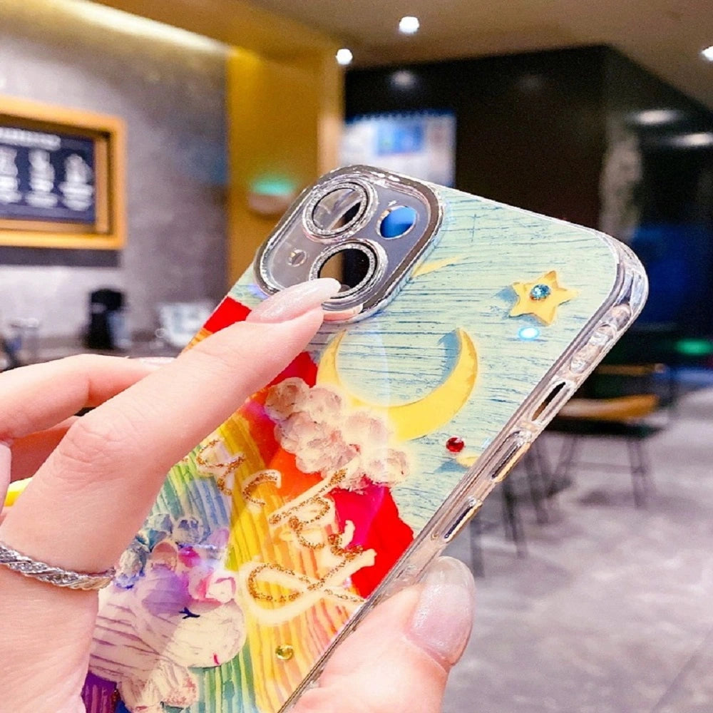 Holographic Lucky moon Case With Glitter Camera Lens .