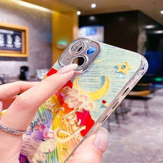 Holographic Lucky moon Case With Glitter Camera Lens .