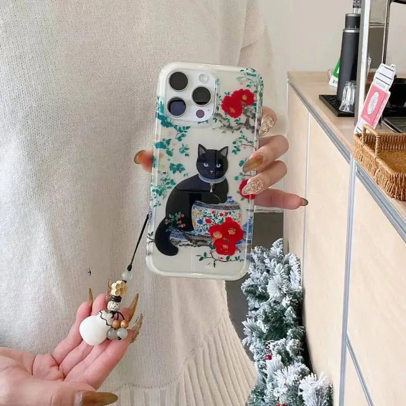 Japanese Cat Sakura Dream Phone Case with Unique Charm
