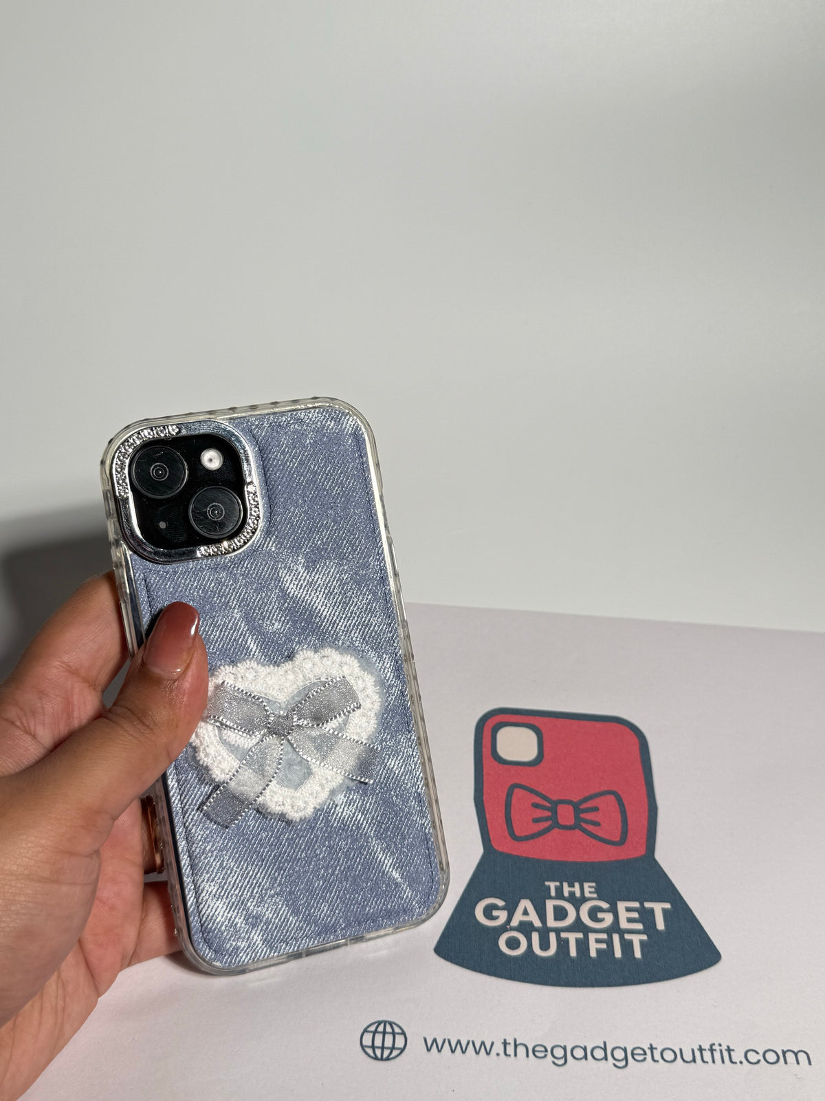 Coquette Denim Heart iPhone Case on iPhone 15