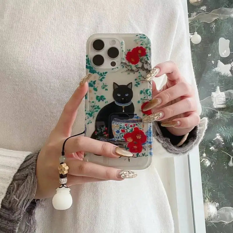 Japanese Cat Sakura Dream Phone Case with Unique Charm