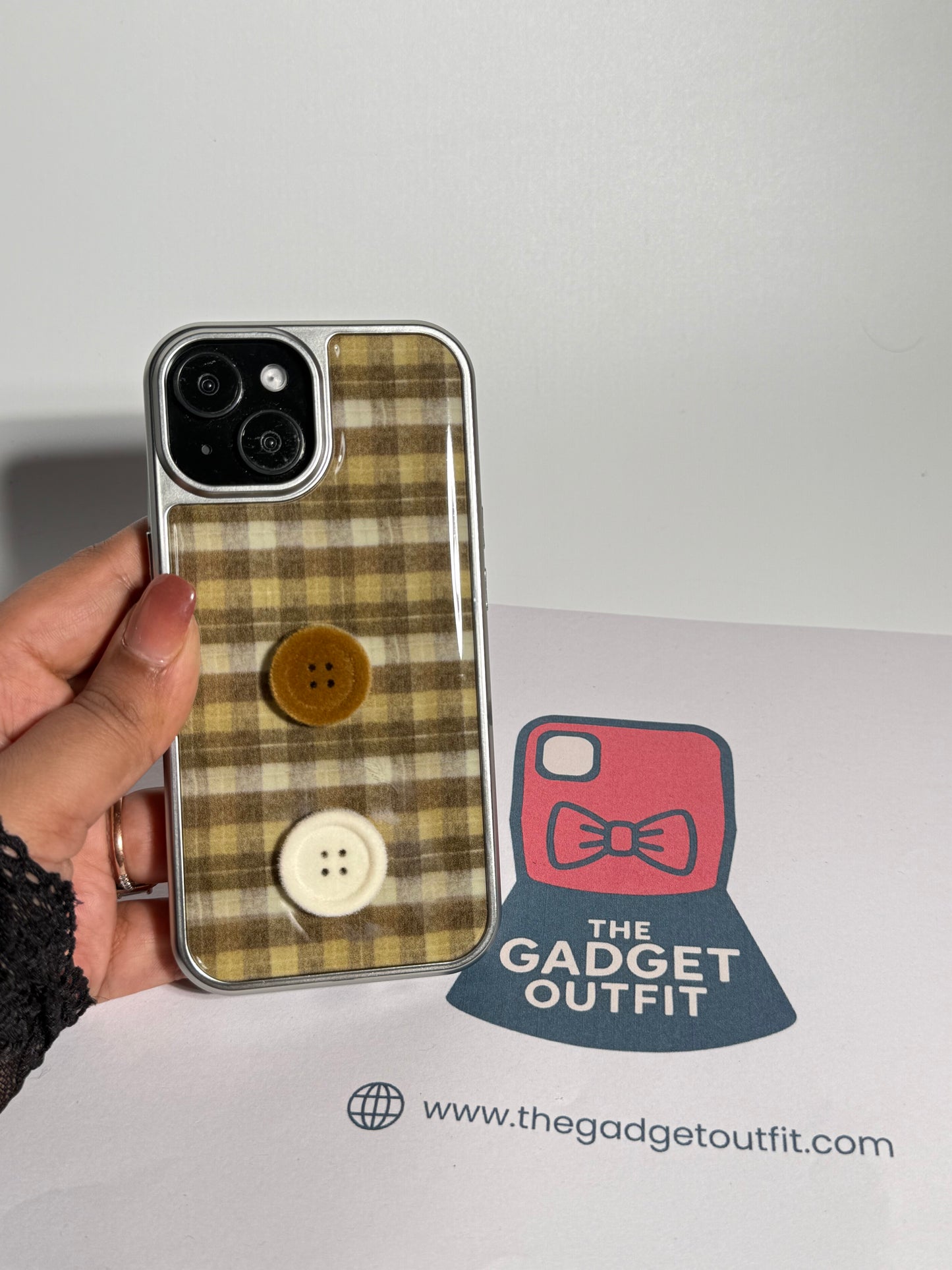 Cozy Vintage Plaid Button iPhone Case | Cute Korean Phone Cover