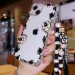 Floral Pearl Stone Case With Charm