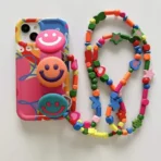 Smiley & Flower Wristband Strap Case With Big Hanging