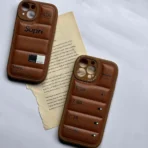 Koz Lov Brown Leather Puffer Case