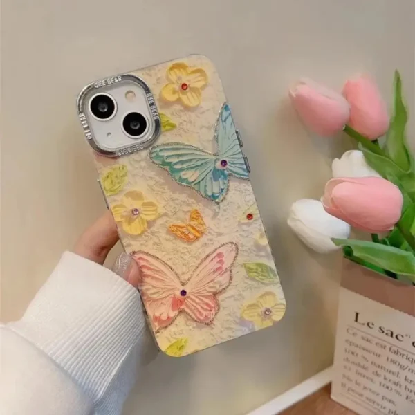 Holographic Flower And Butterfly Case With Camera Rings