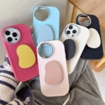 Pastel Silicon Case With Leather Pop Socket