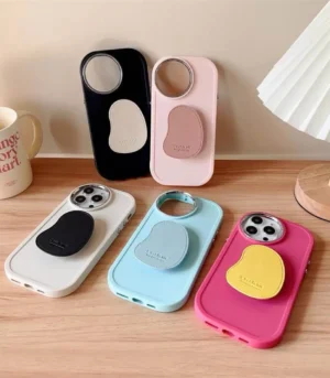 Pastel Silicon Case With Leather Pop Socket