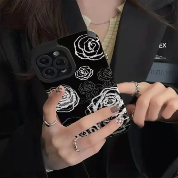 Black And White Rose Flower Camera Protection Case