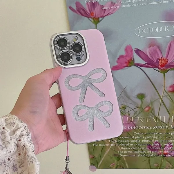 Shimmer Bow Case With Glitter Camera Lens And Pendant Charm