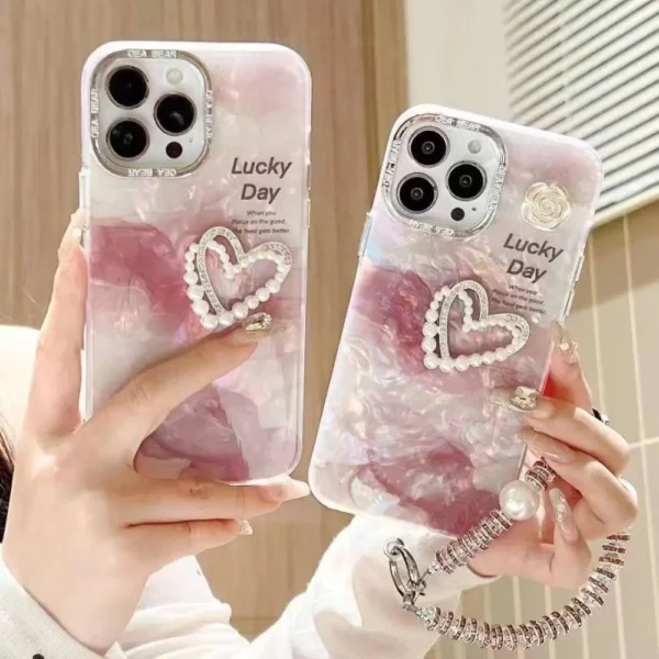 Heart Marble Case With Pendant Charm