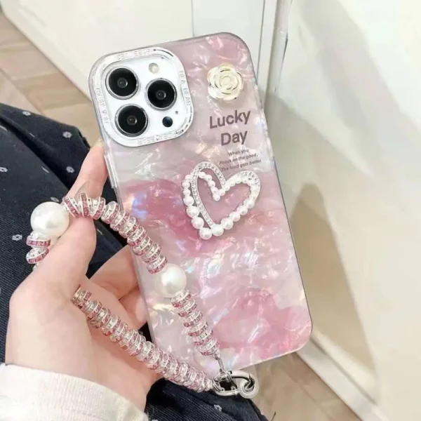 Heart Marble Case With Pendant Charm