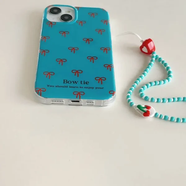 Blue Red Bow Tie Case With Pendant Charm