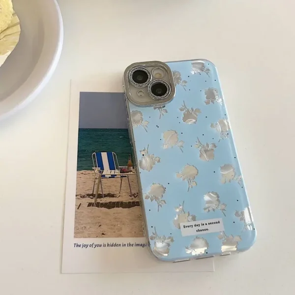 Blue Rose Holographic Case With Shimmer Camera Lens