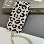 Holographic Black Pink Leopard Case With Pendant Charm
