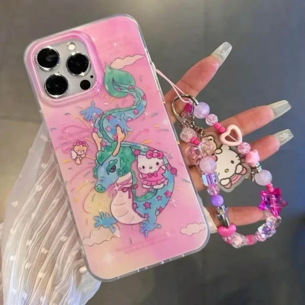 Pink Kitty Dragon Case With Cute Pendant Charm