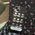 Black Tulip Flower Case With Shimmer Camera Lens