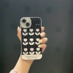 Black Tulip Flower Case With Shimmer Camera Lens