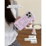 Pink Meow Cat Card Holder Case with Charm