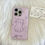 Pink Meow Cat Card Holder Case with Charm