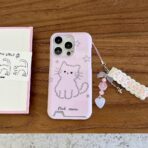 Pink Meow Cat Card Holder Case with Charm