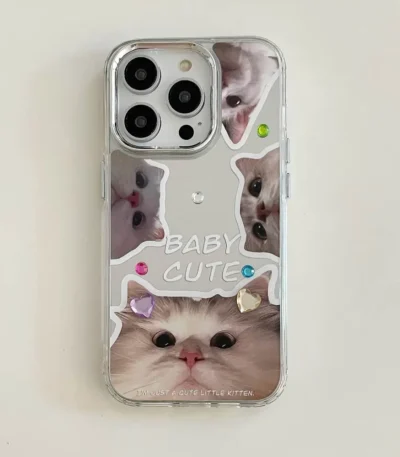 Baby Cute Kitten Mirror Case with Stickers